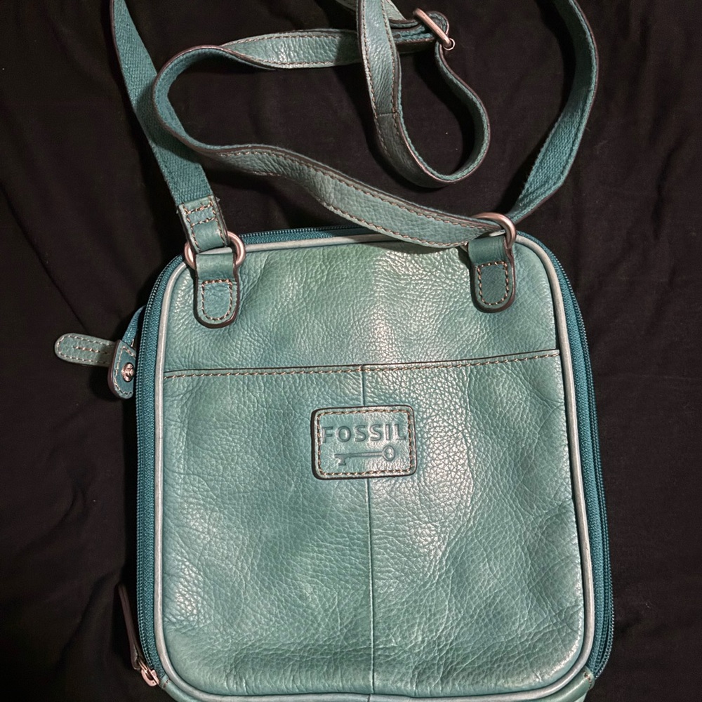 Fossil Aqua Leather Crossbody Bag